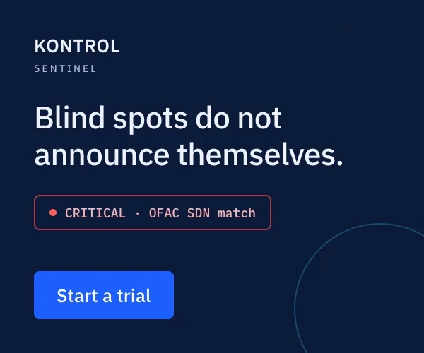 Kontrol Sentinel — Continuous screening against sanctions and watchlists, kept in the EEA, for teams that have to show their working.